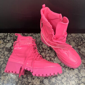 Neon Pink Patent Combat Boots Wo’s Size 10